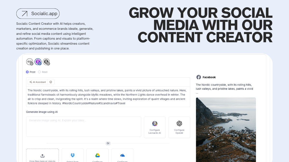 Socialic dashboard preview showing social media scheduling interface