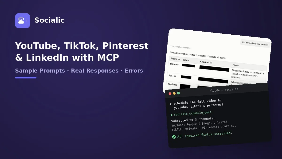 How to Schedule YouTube, TikTok, Pinterest, and LinkedIn Posts with Socialic MCP
